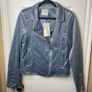 Ashley By 26 International Light Blue Velvet Laced Moto Biker Jacket